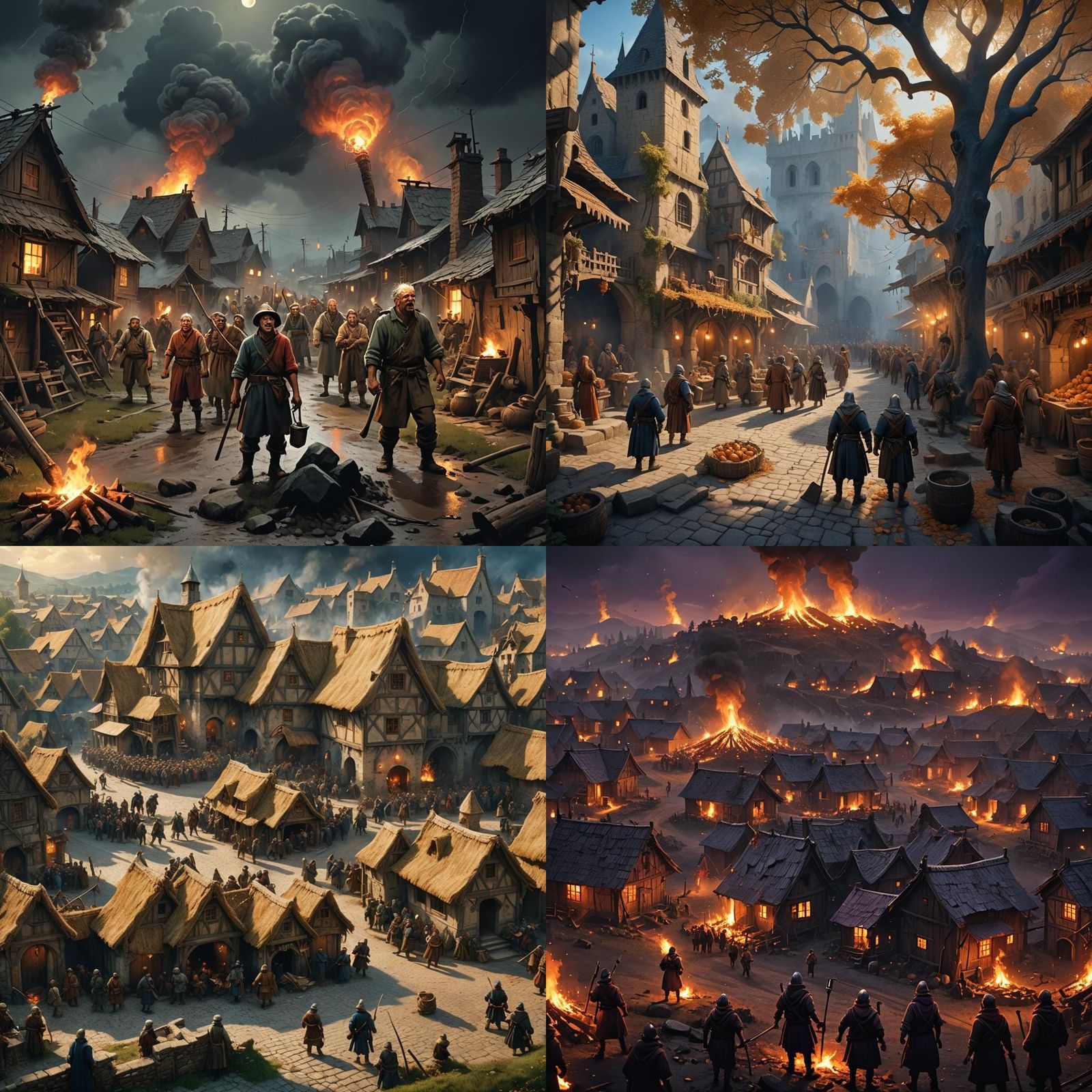 Angry Villagers in Detailed Fantasy Matte Painting