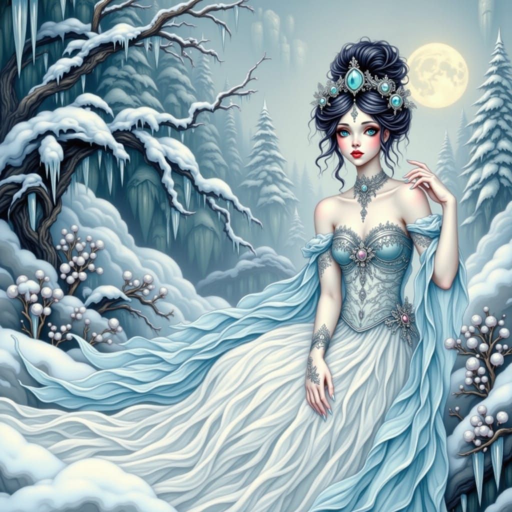 Whimsical Winter Fairy in Enchanted Snowy Forest