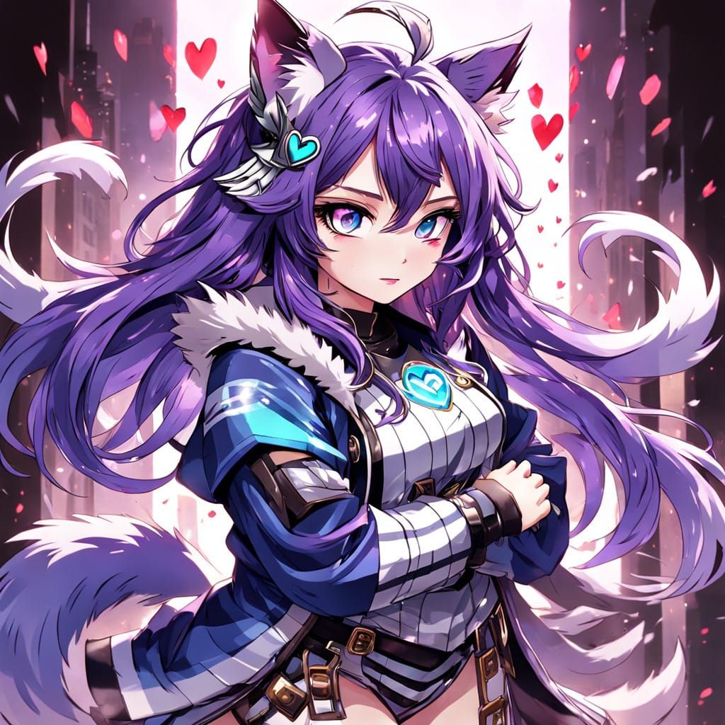 Futuristic Catgirl with Vibrant Rave Outfit and Dynamic Cel-...