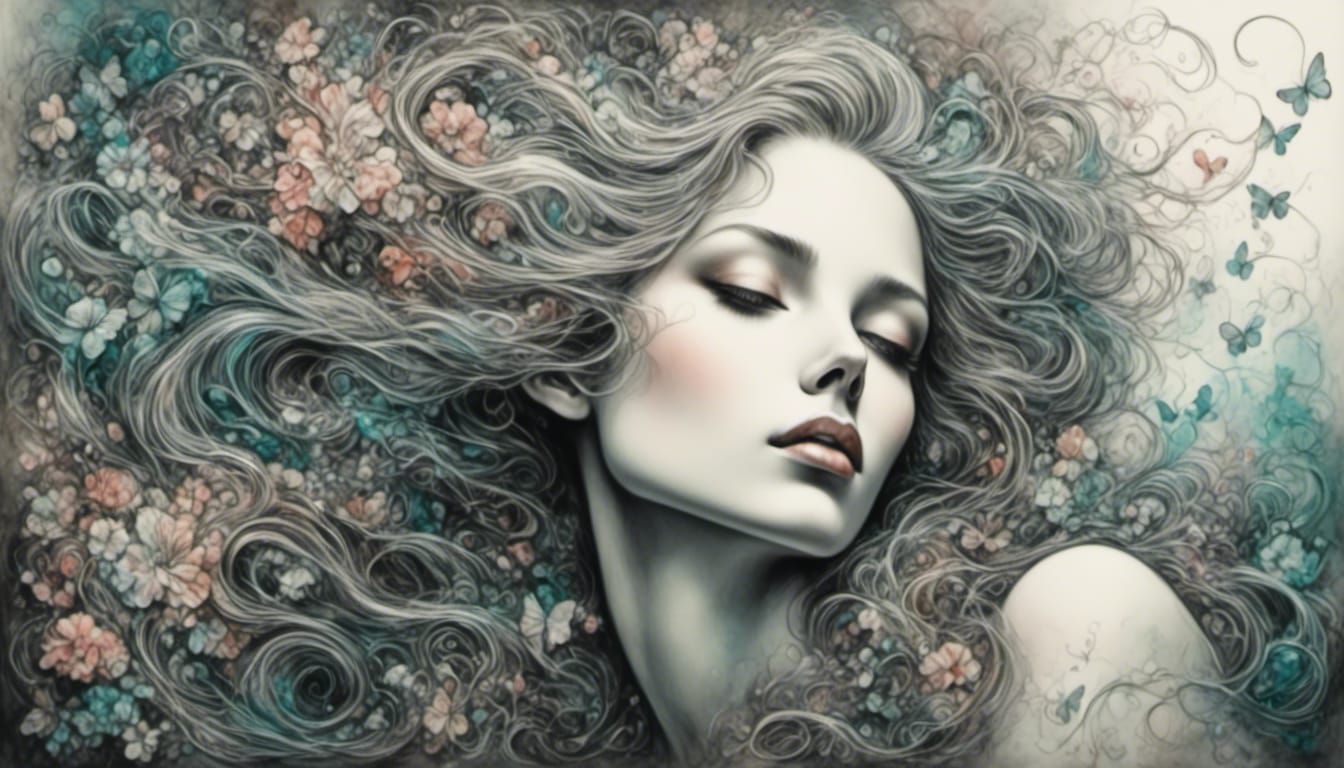 Serene Woman Portrait in Charcoal and Pastel