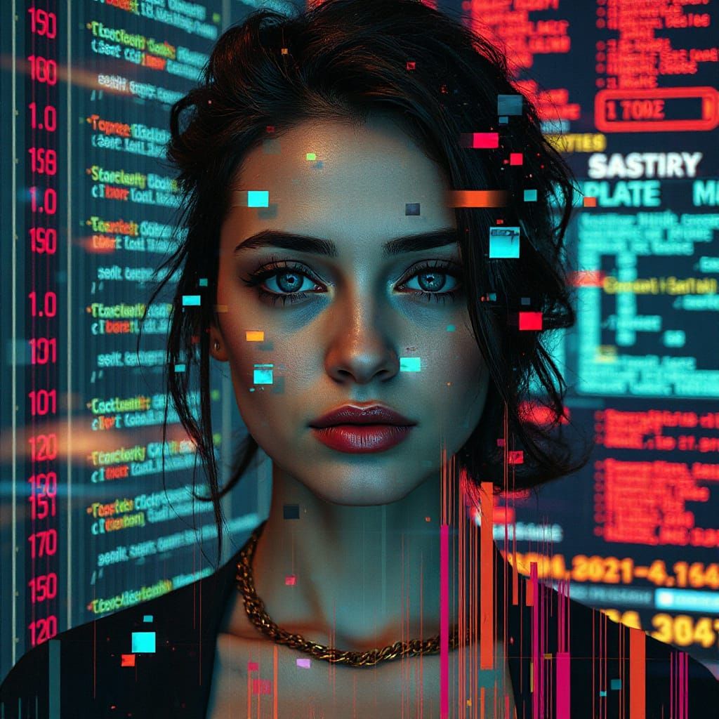 Fragmented Pixel Woman in Cyberpunk Glitch Art