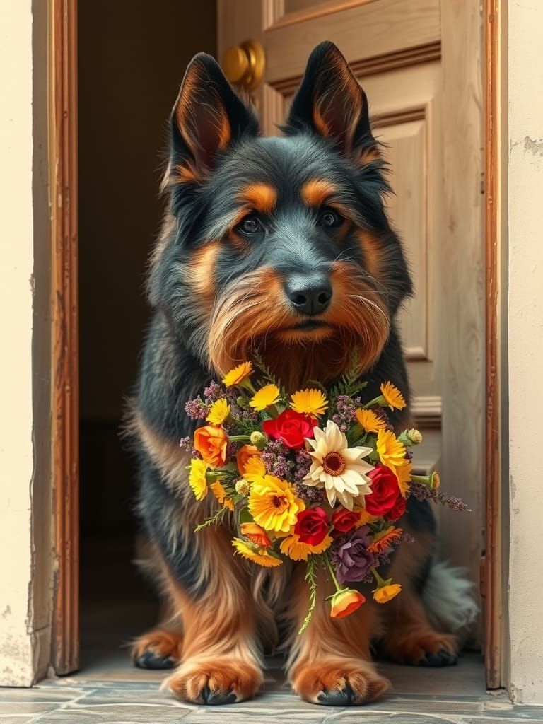 Alsatian Dog with Flowers in Rococo Style