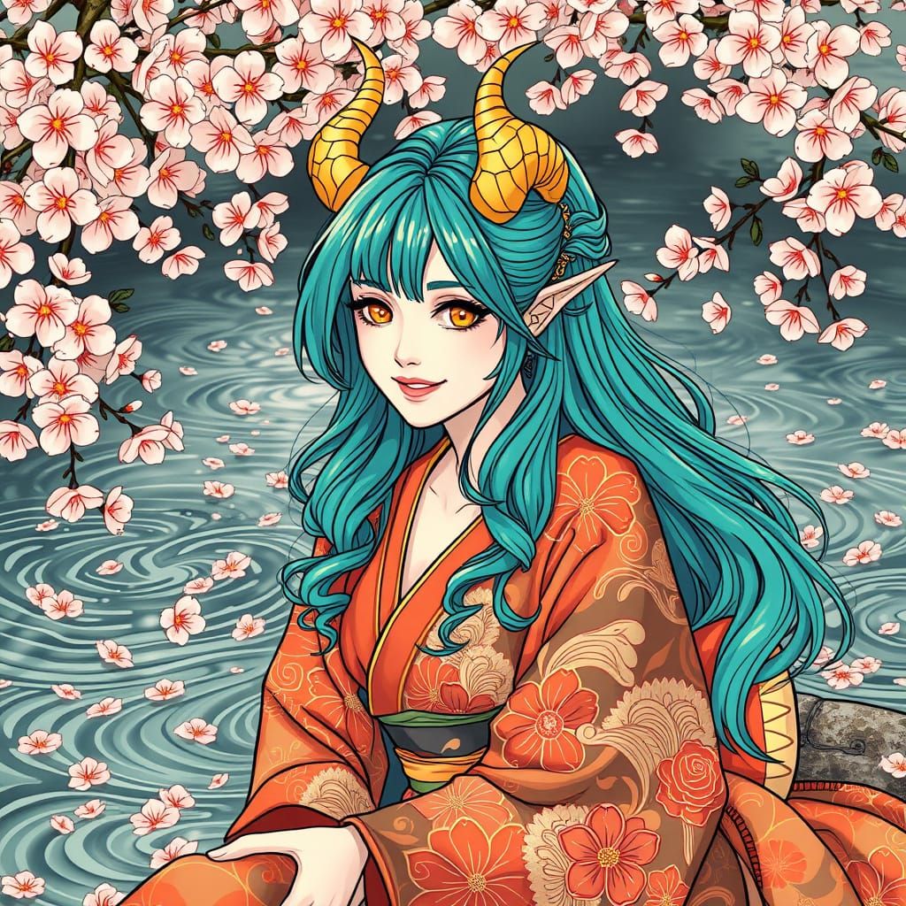 Ethereal Woman in Black and White Art Nouveau Style