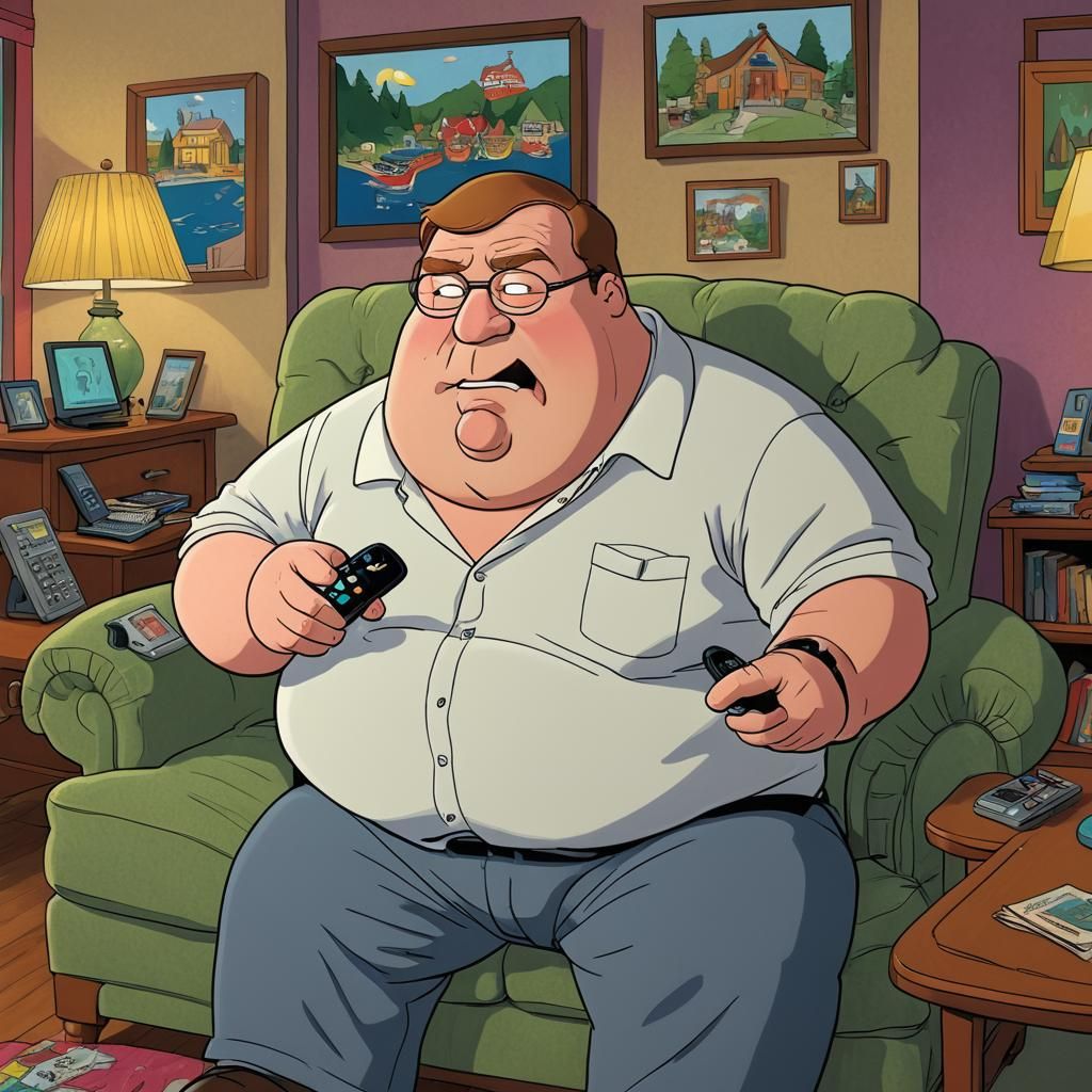 Peter Griffin's TV Remote Control Malfunction in Colorful Ca...