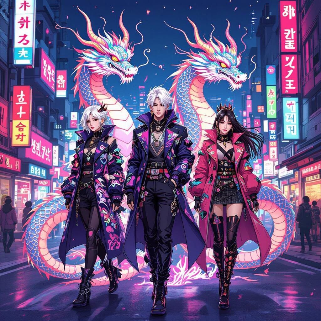K-Pop Idols Transform to Dragons in Neon Seoul