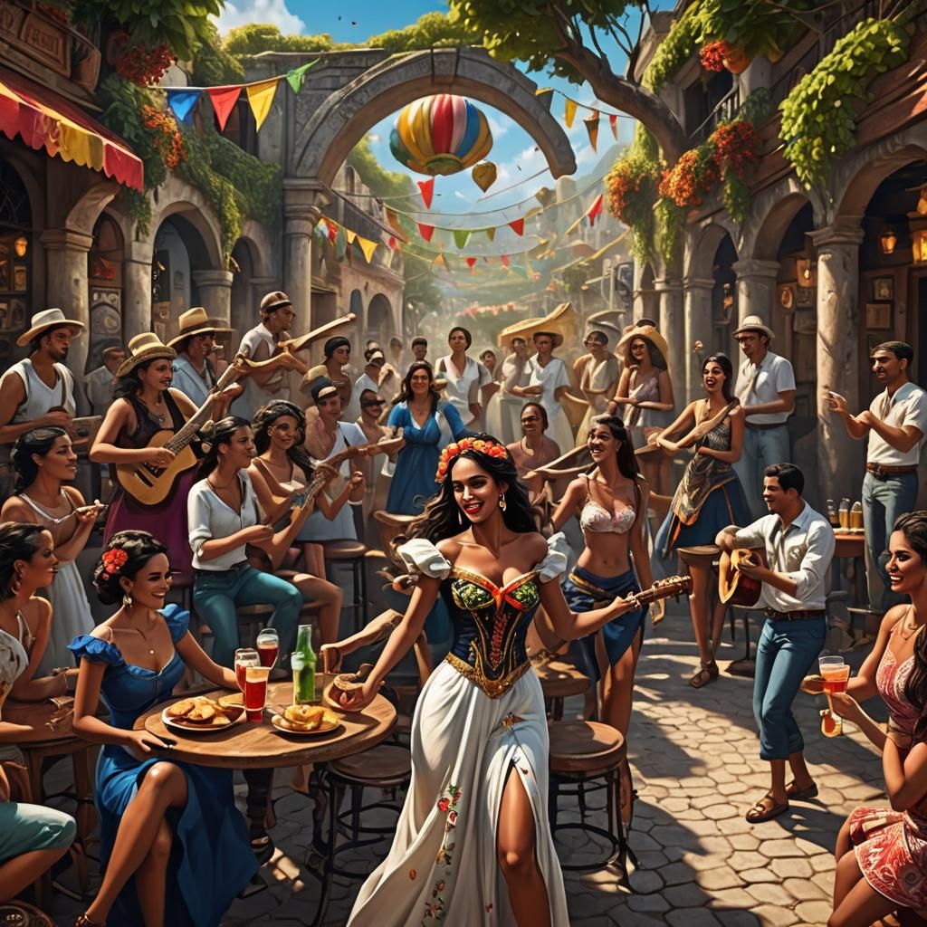 Festive Island Celebration in Venezuela, Digital Art