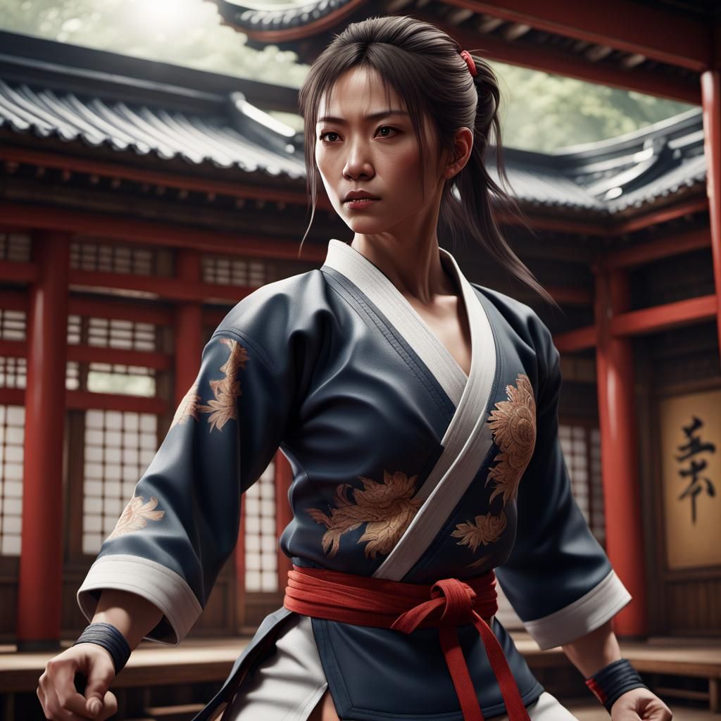 Female Martial Artist in Japanese Dojo