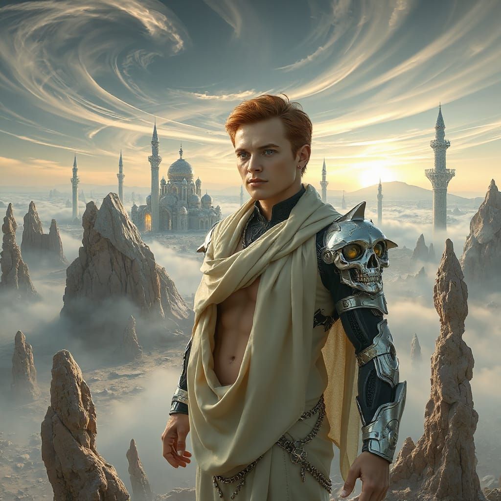 Cyborg in Alien Landscape Inspired by Giger