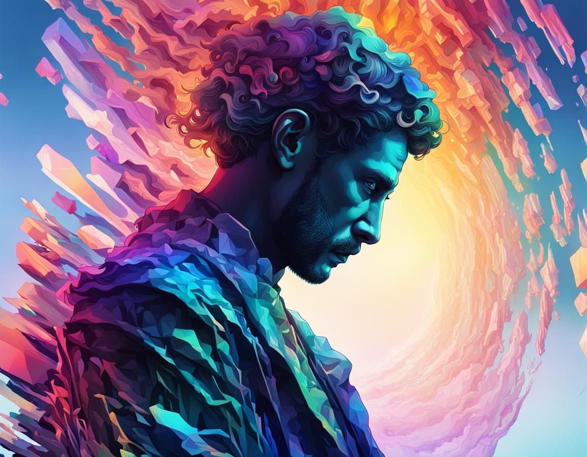 Digital Philosopher in Psychedelic Iridescent Art