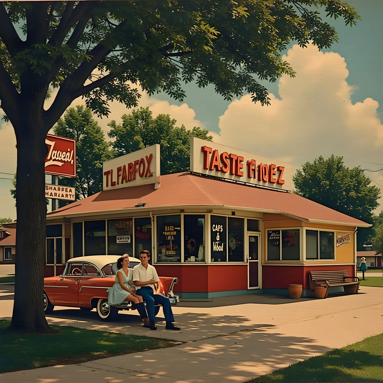 Retro Couple Enjoying a Chili Dog at Tastee Freez