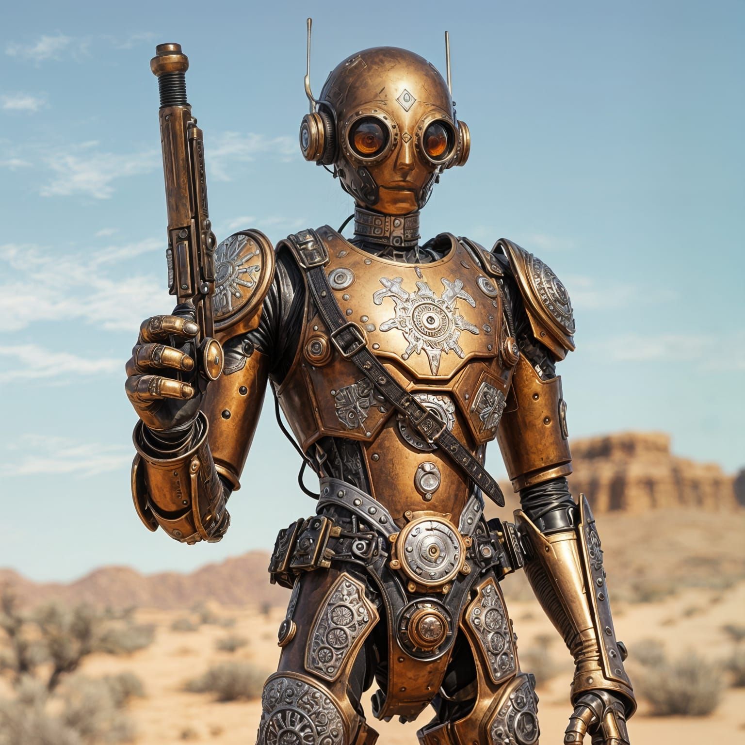 Steampunk Android Gunfighter with Silver Filigree