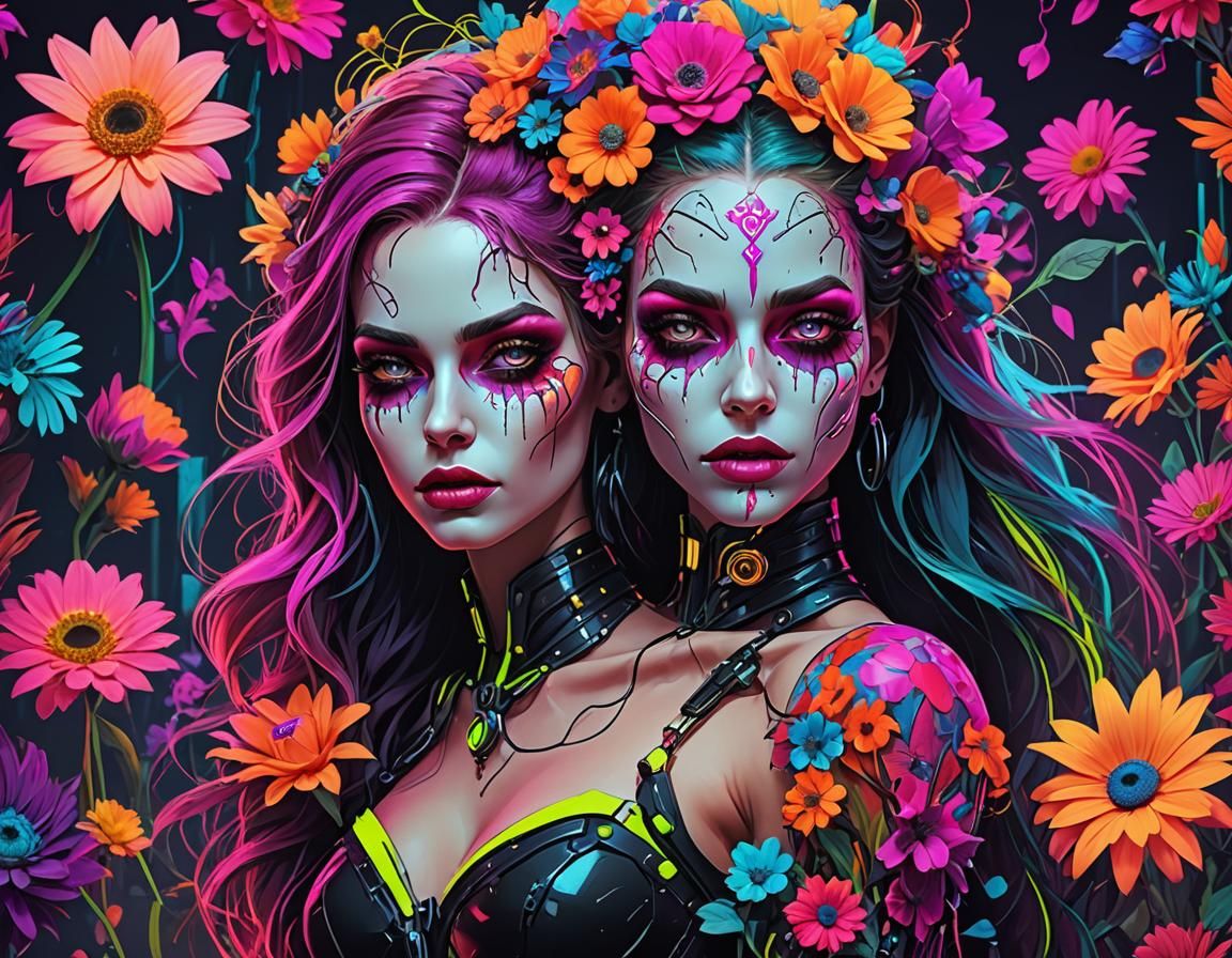 Hyperrealistic Cyberpunk Dead Bride with Biomech Hand