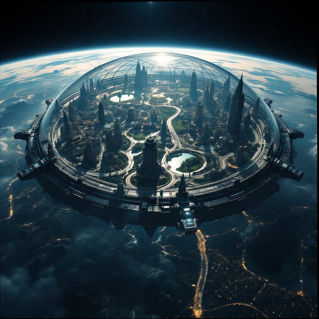 Ethereal Metropolis in Crystal Clear Glass Dome