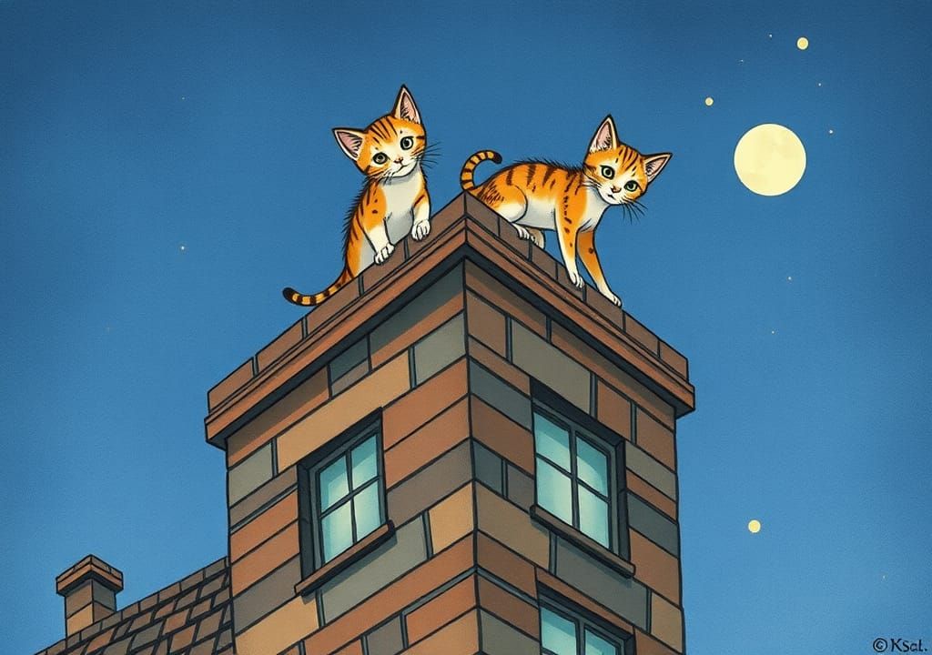Kittens on a Rooftop: Detailed and Mysterious