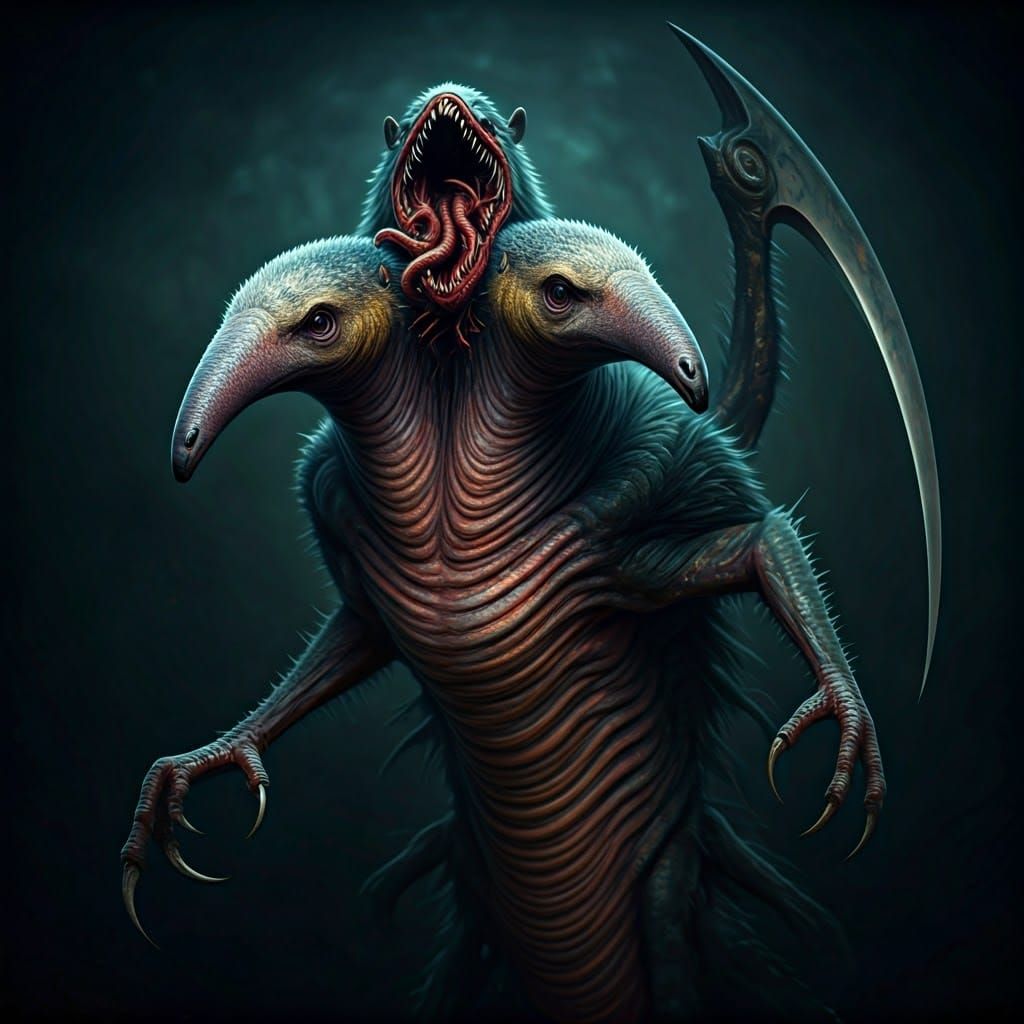 Grotesque Two-Headed Monster Concept Art in 8K