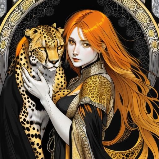 Dreamy Cheetah Portrait in Fractal Ink Art