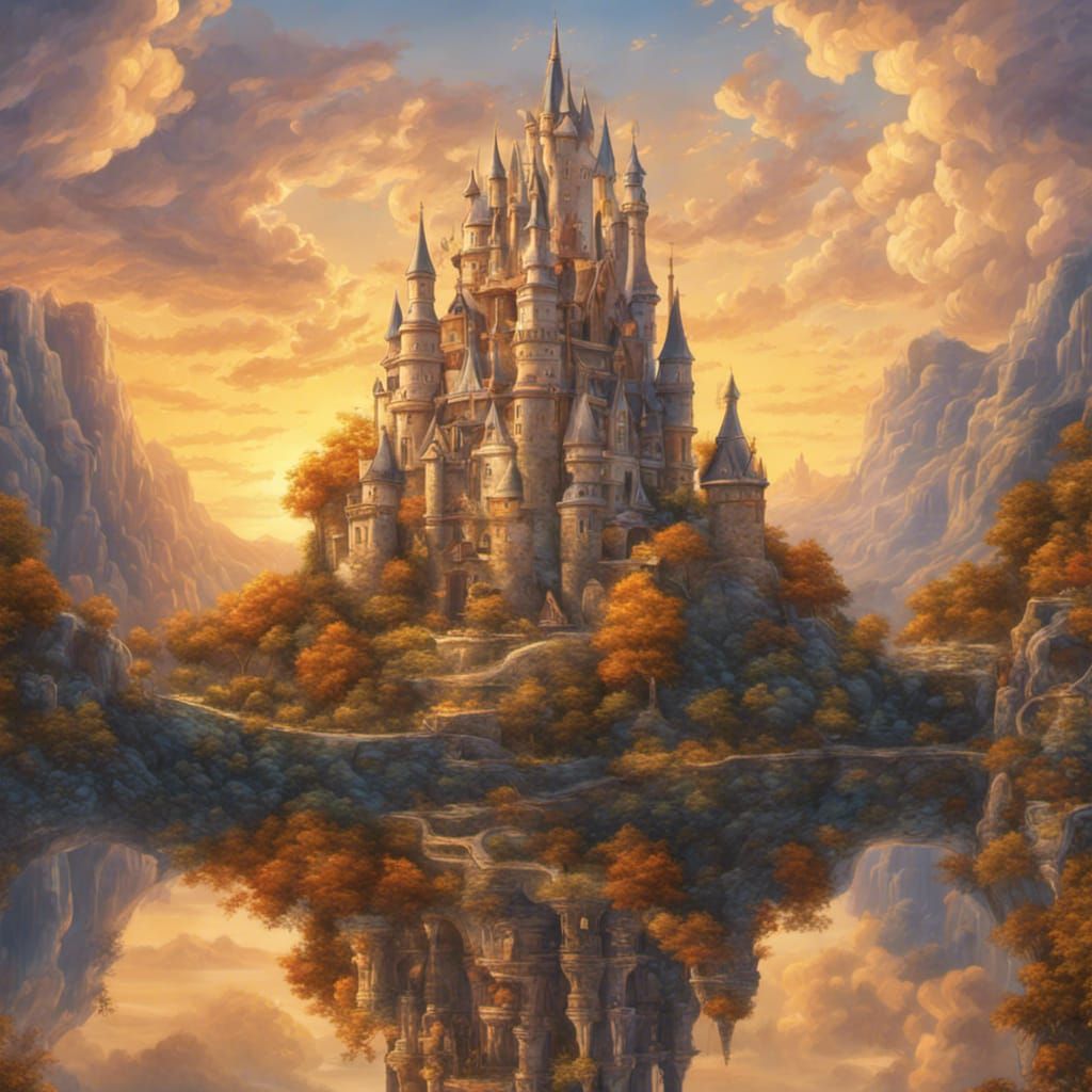Magical Fairyland Castle in Oil Painting Style