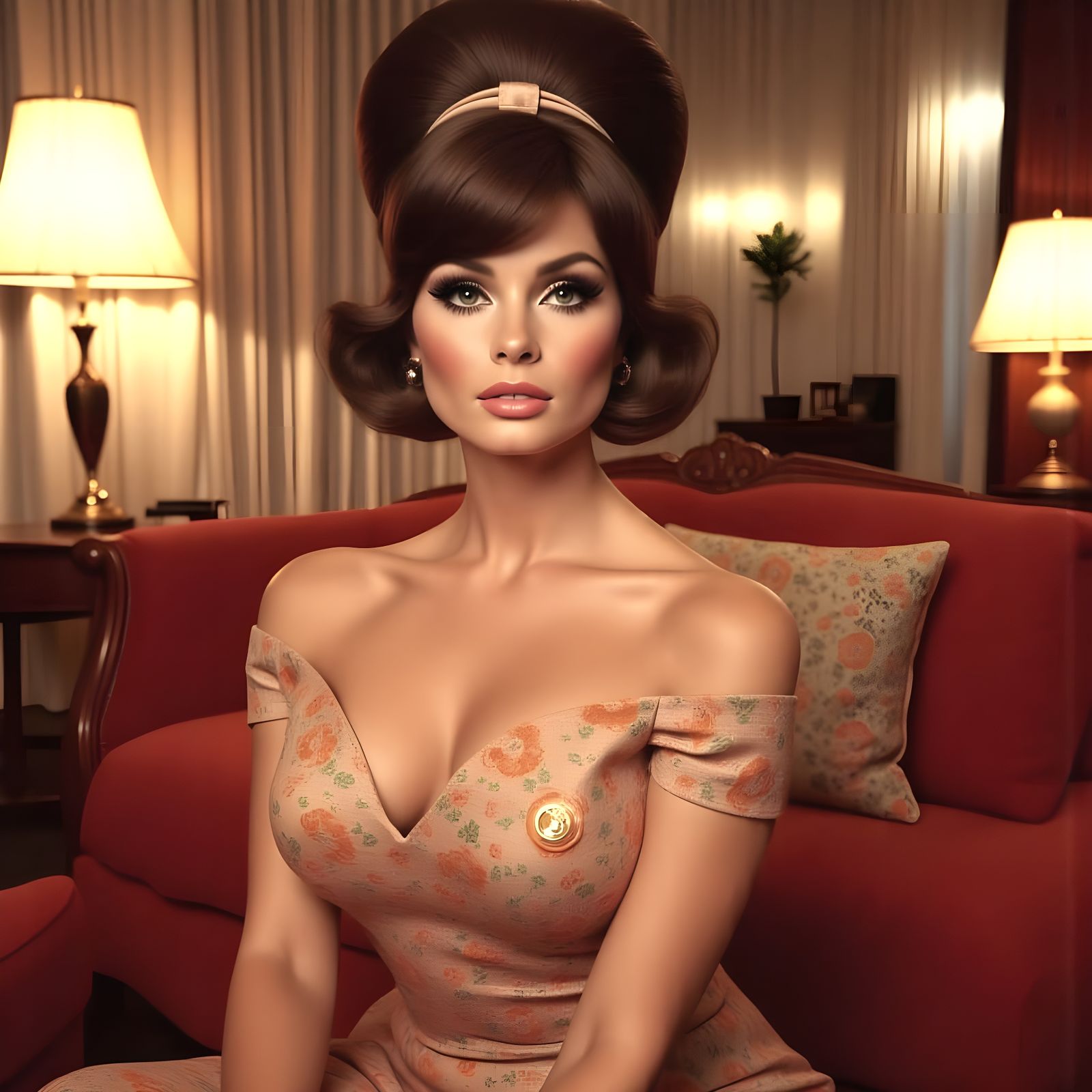 Brunette in Floral Dress, Retro Pinup Glamour