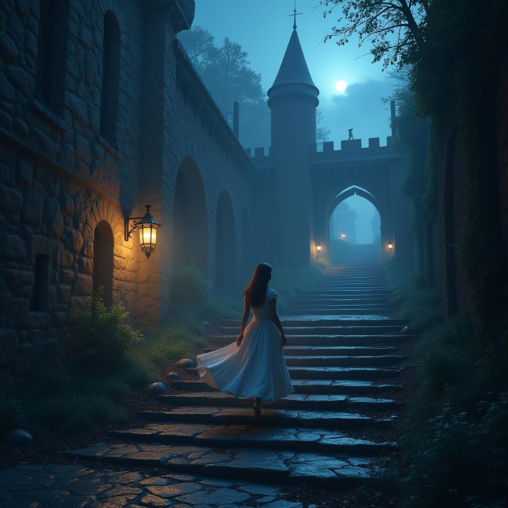 Princess Escapes Haunted Castle: Detailed Matte Painting