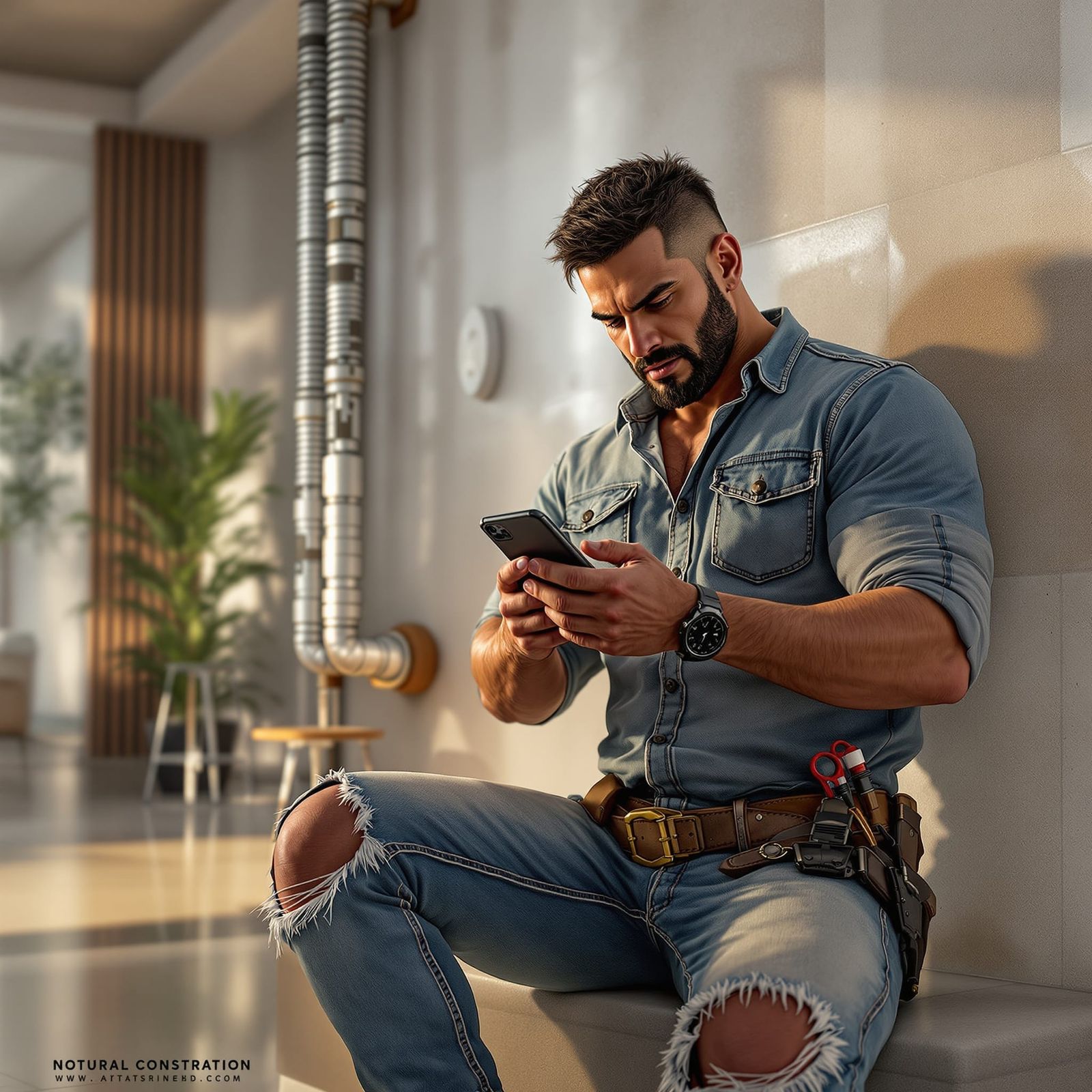 Hispanic Plumber Takes a Break: ArtStation Aesthetic