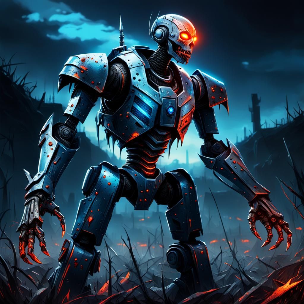 Cybernetic Assassin Amidst Carnage