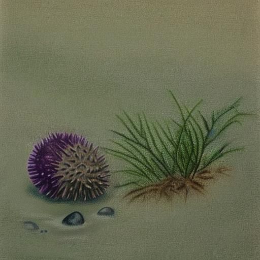 Sea Urchins and Kelp in Pastel Drawing