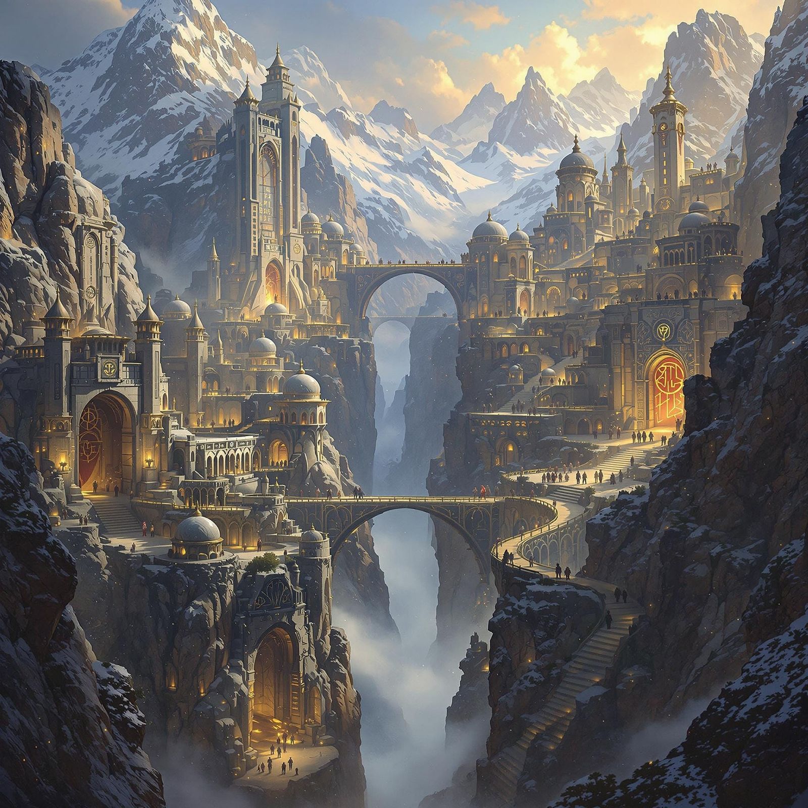 Ethereal Drakenfall Cityscape: Ancient Fantasy Architecture...