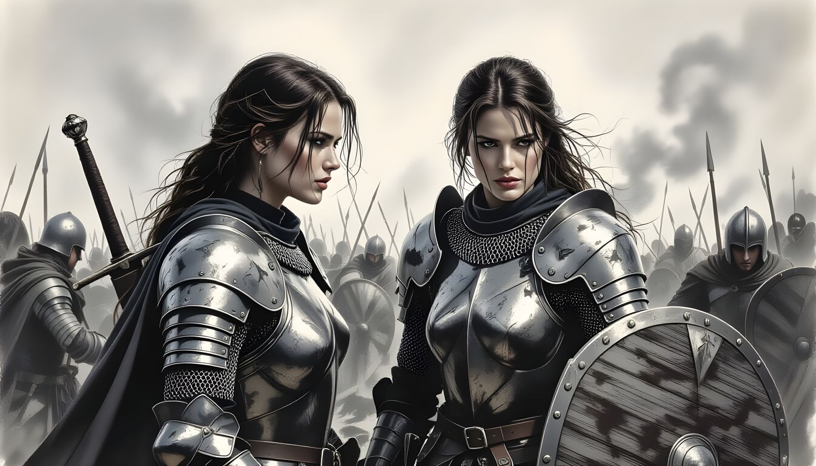 Two Knights in Intense Battle on a War-Torn Field