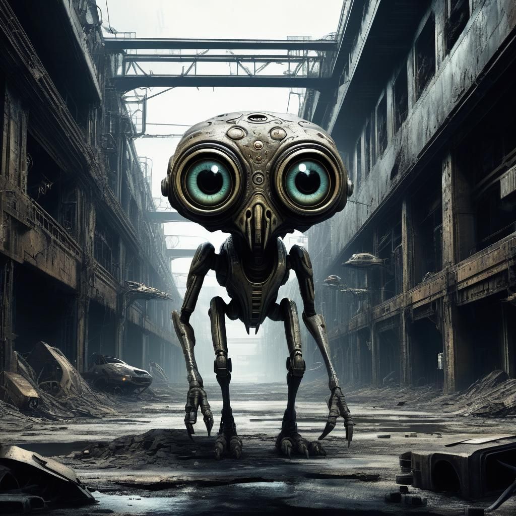 Alien Creature in Dystopian Sci-Fi Landscape