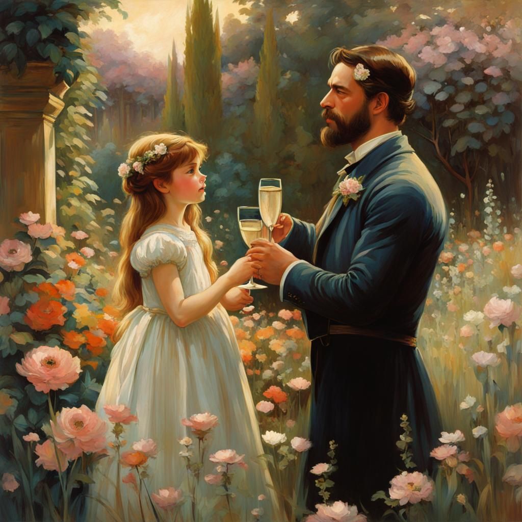 Father's Gentle Toast in a Vibrant Garden