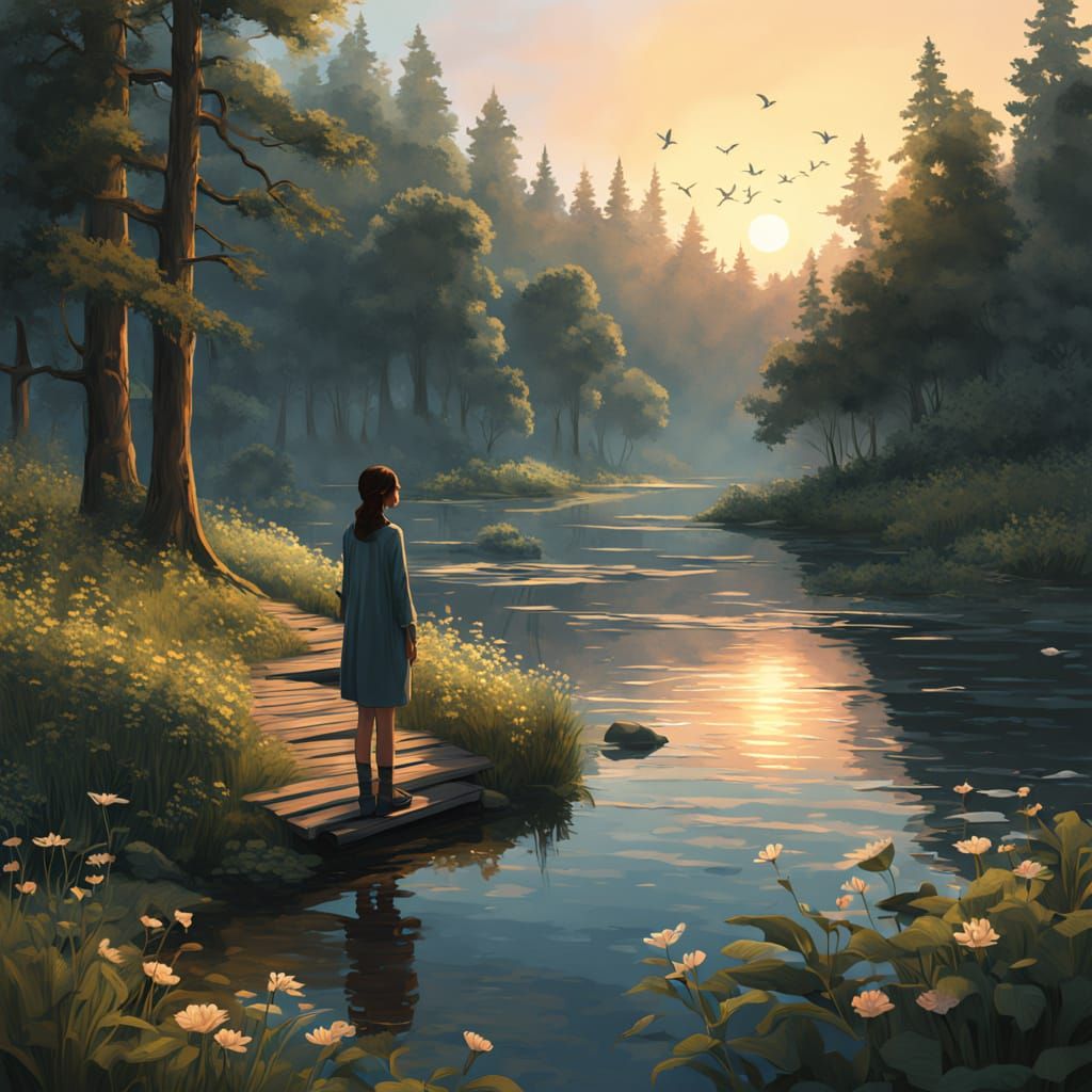 Serenity by the Riverside in Futuristic Concept Art Style