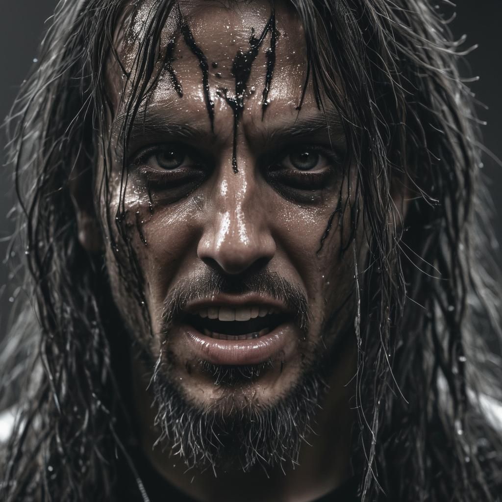 Intense Close-Up Portrait of Death Metal Artist