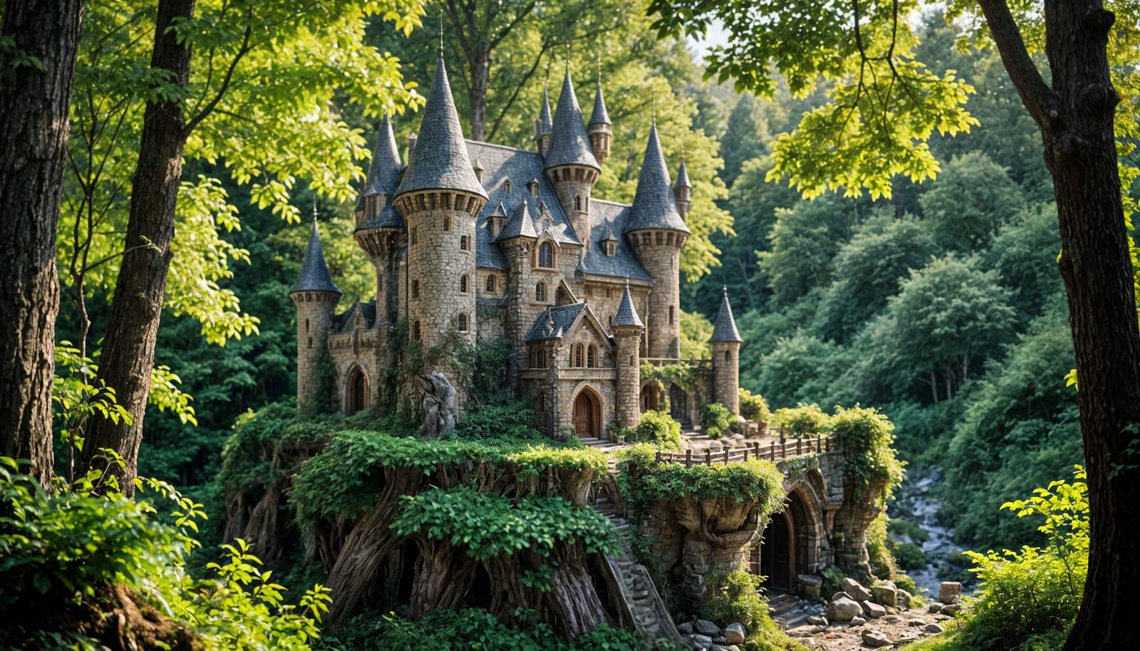 Whimsical Elven Castle in Forest Shadows