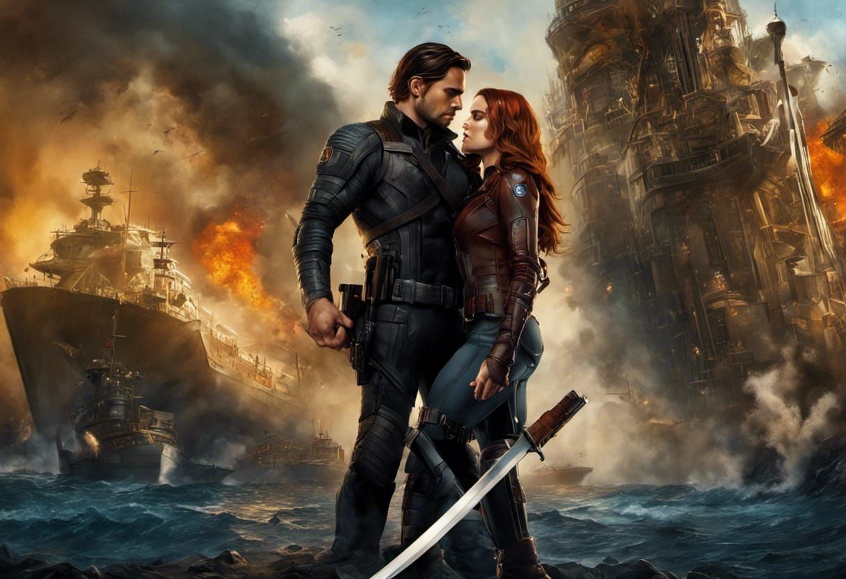 Hyperrealistic Bucky Barnes and Natasha Romanov Splash Art