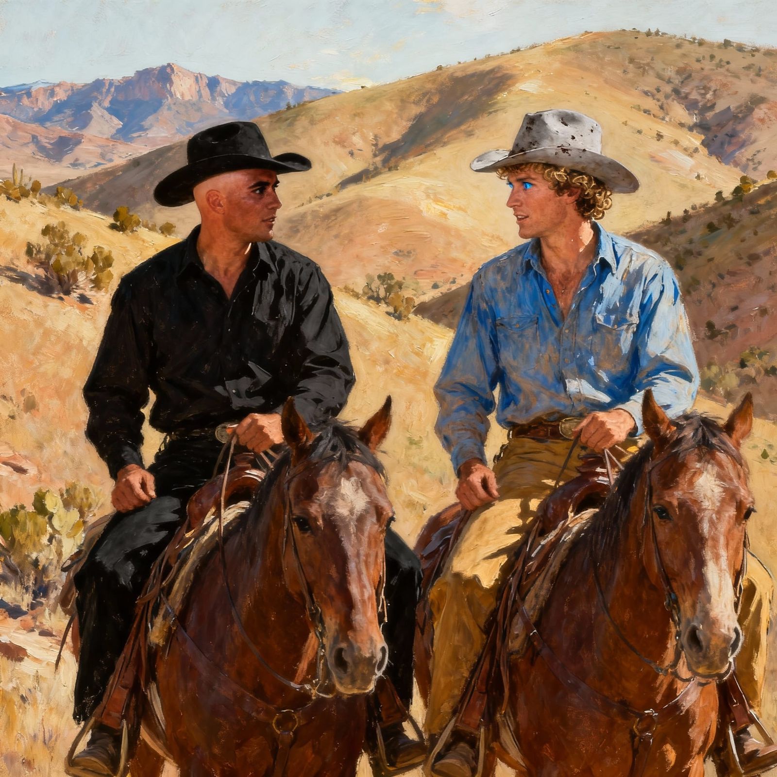 Cowboys Riding Through Mexico in Impressionist Style