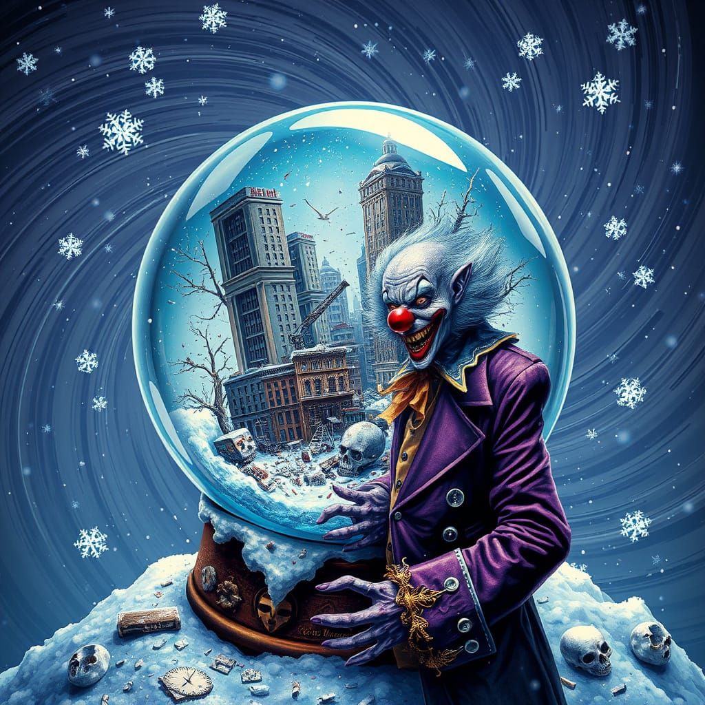 Ethereal Snow Globe Apocalypse in Deep, Rich Colors