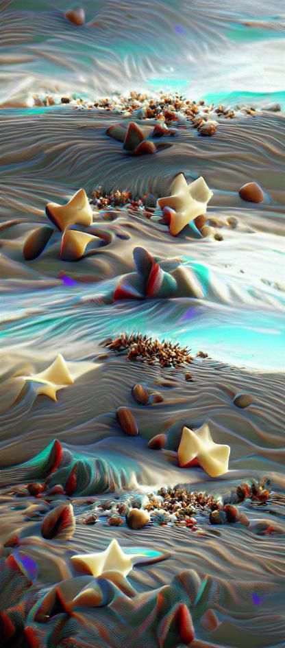 Waves of Stars on Sandy Shore in 3D
