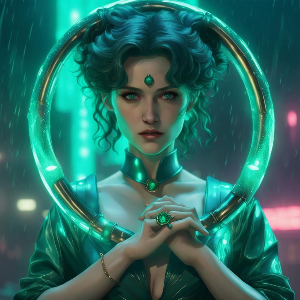 Sailor Neptune in Cyberpunk 2099 Neon Style