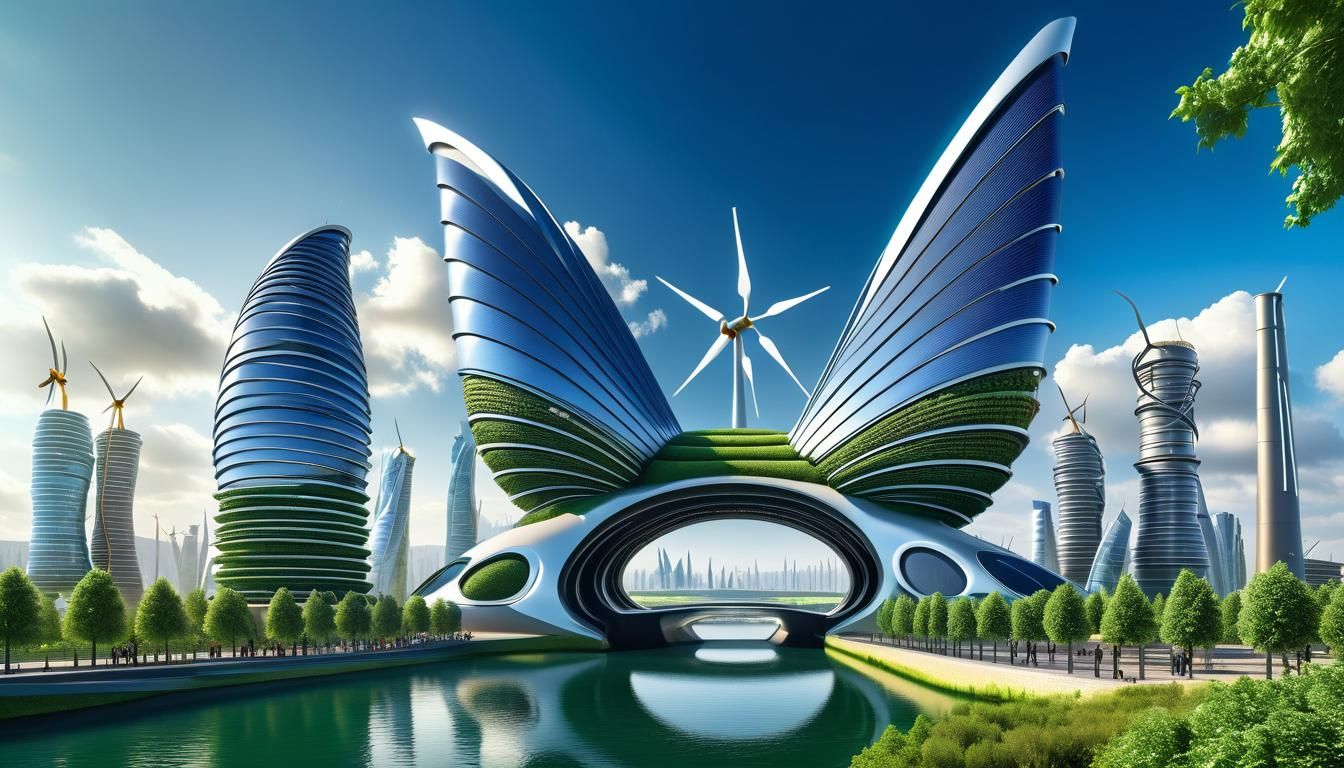 Futuristic Sculpture Triumphs Over Pollution in Eco-City