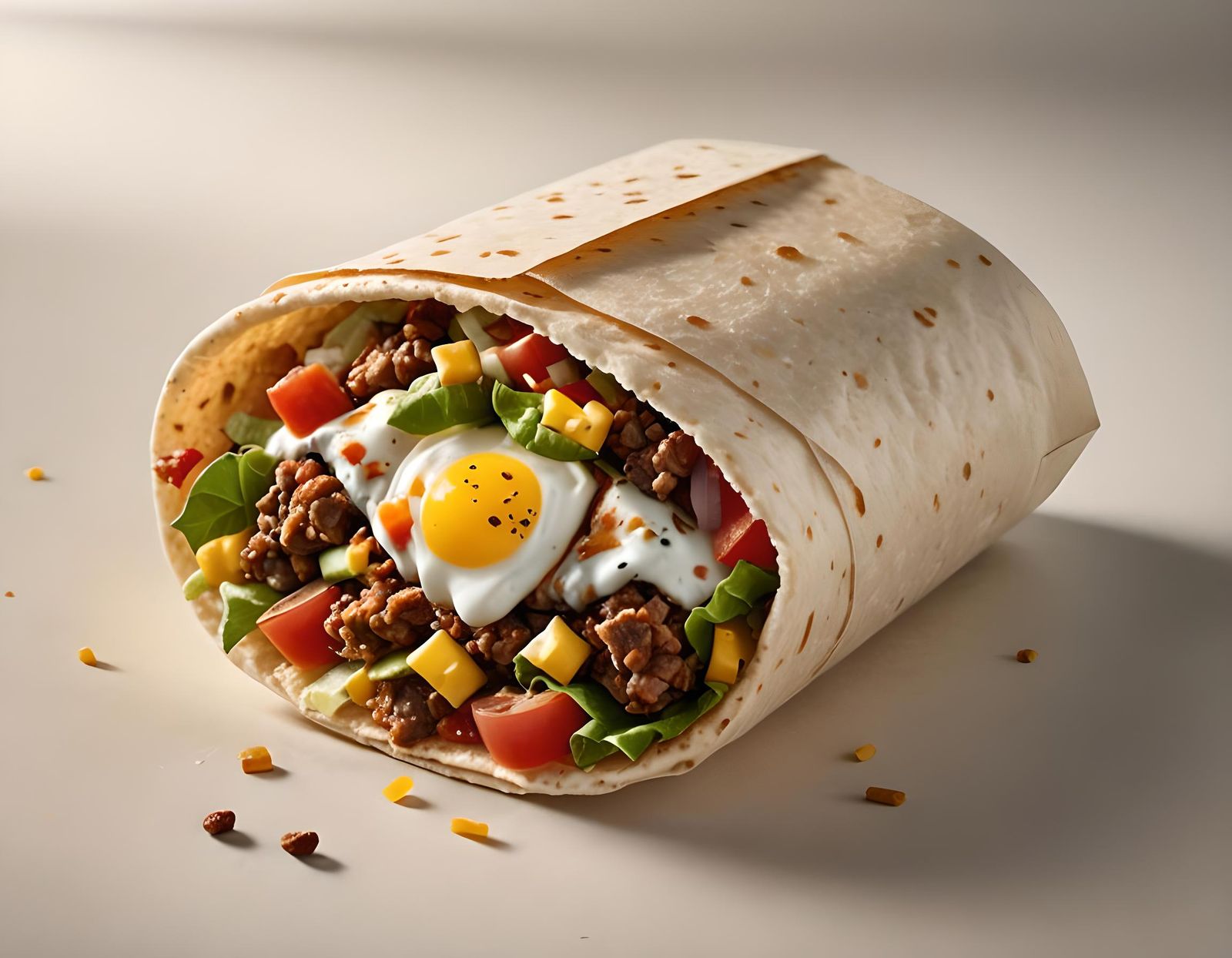 Photorealistic Burrito in Biodegradable Packaging