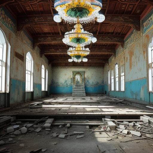 Abandoned Temple Ruins: Realism Meets Pop Art