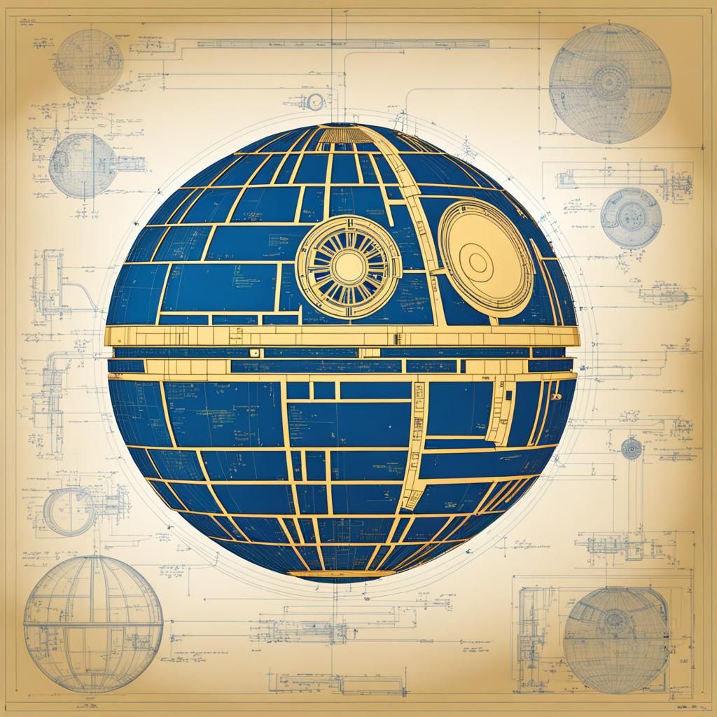 Death Star Schematics in Blue and Gold Style