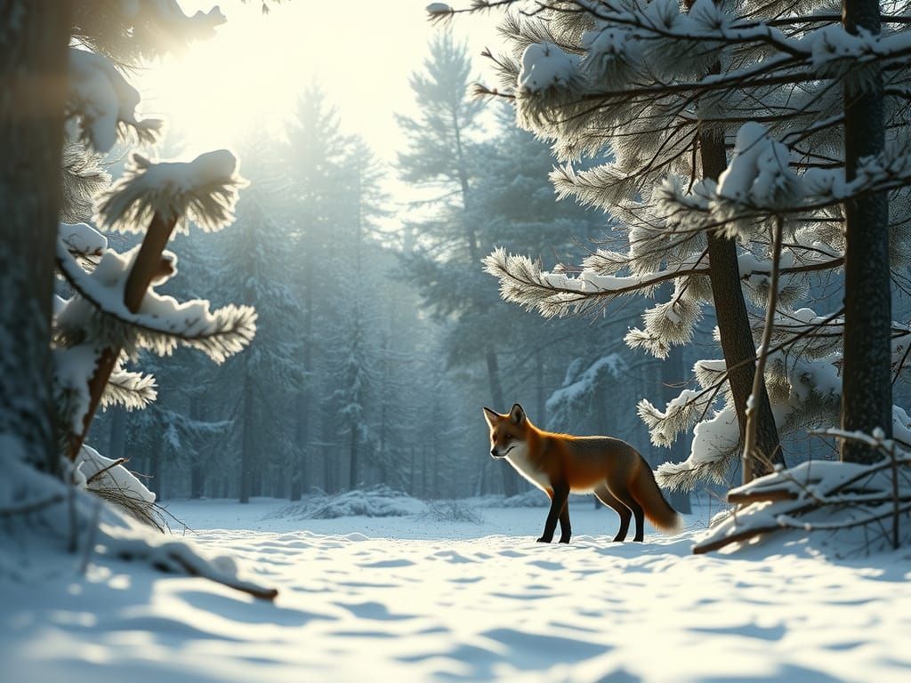 Photorealistic Fox Emerges From Snowy Forest