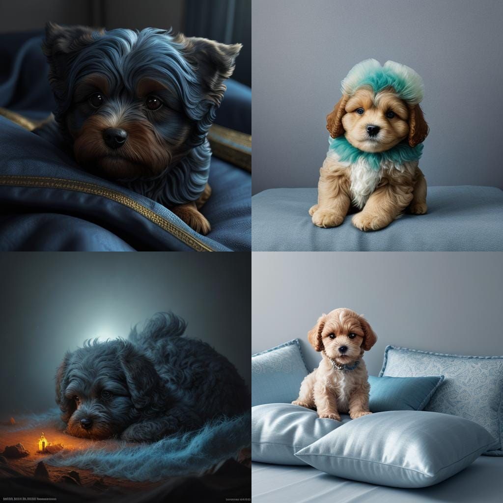 Fluffy Cavapoo on Silk Pillow: Fantasy Concept Art