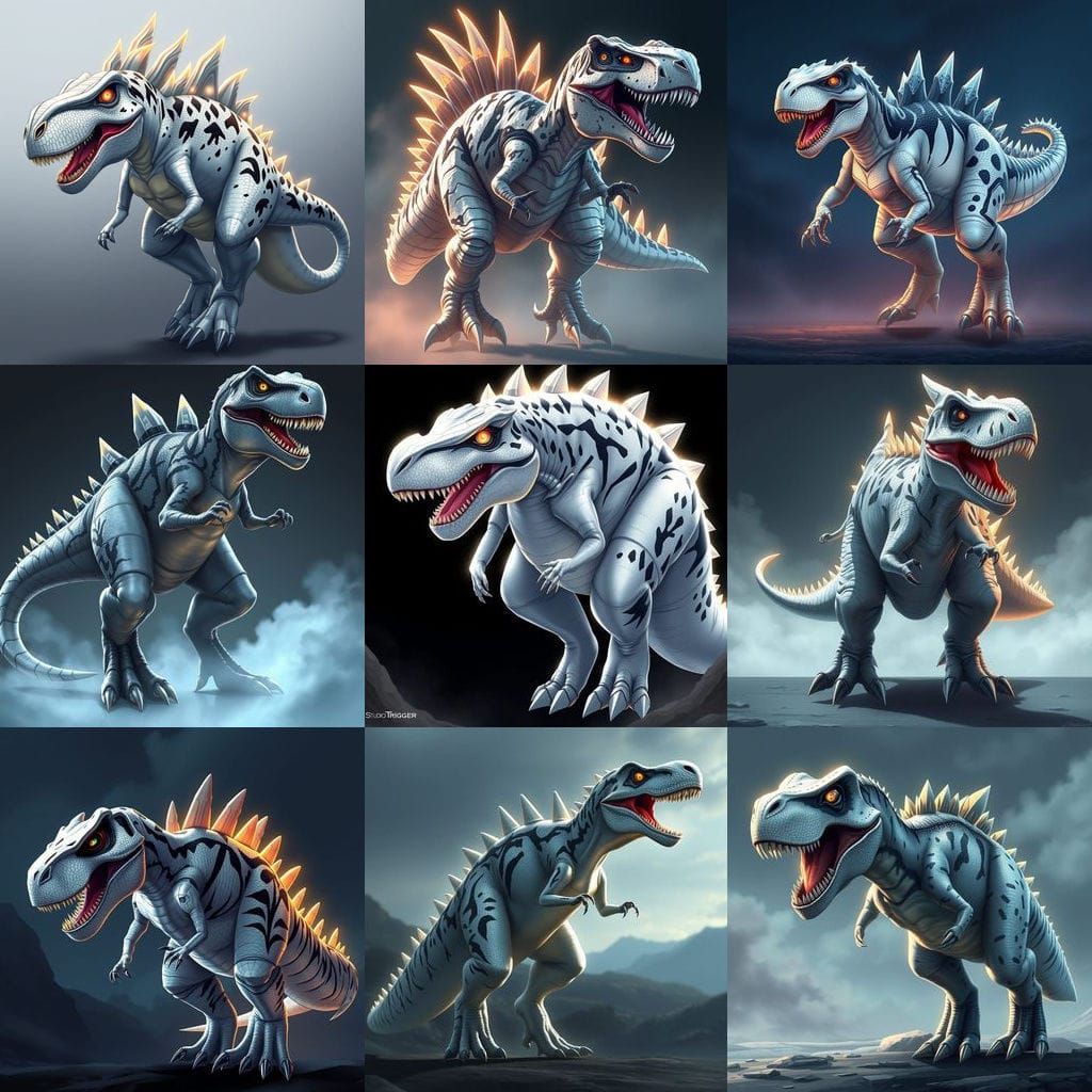 Majestic Indotyrannus: A Regal, Shimmering Hybrid Beast