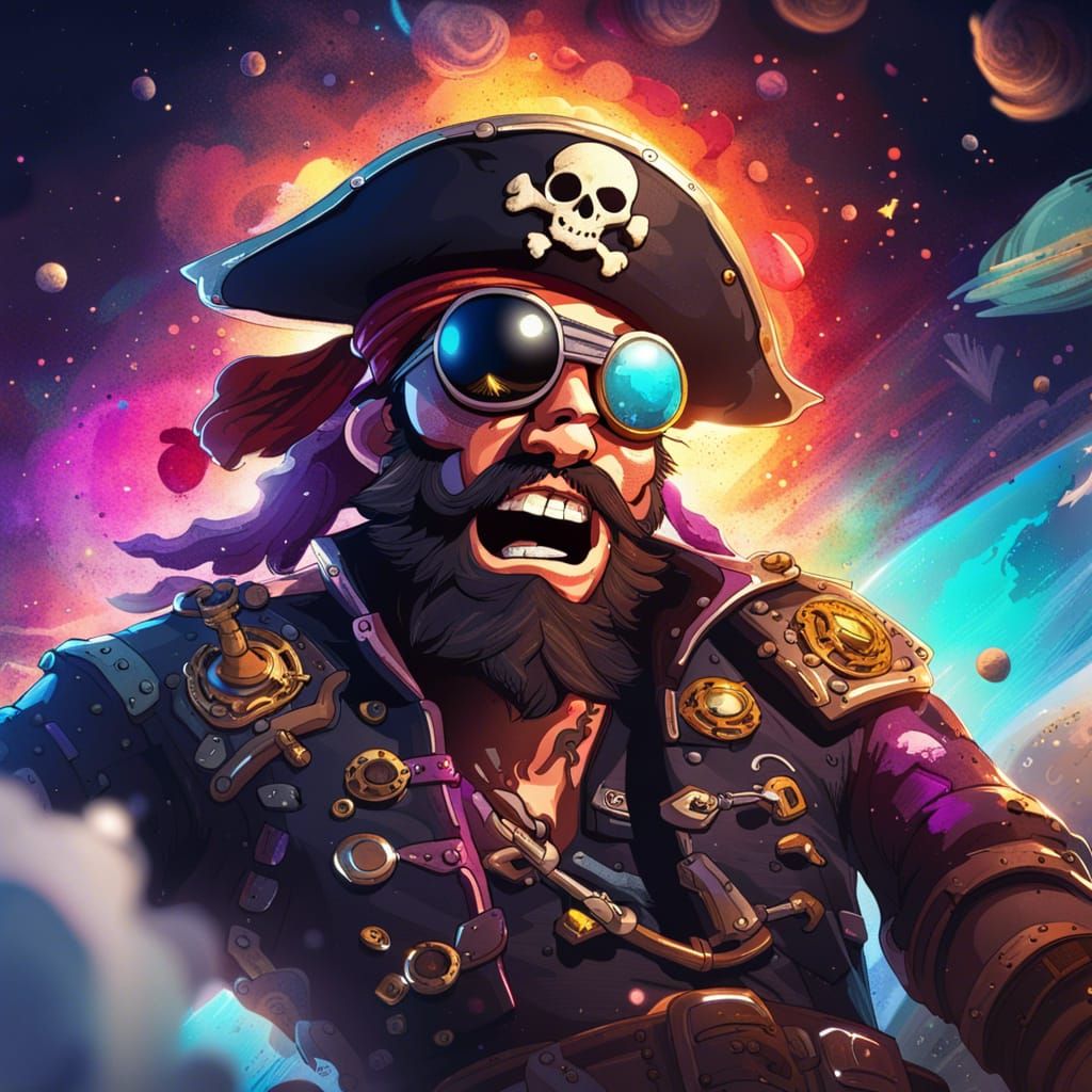 Space Pirate Rides Bomb Shell in Splash Art