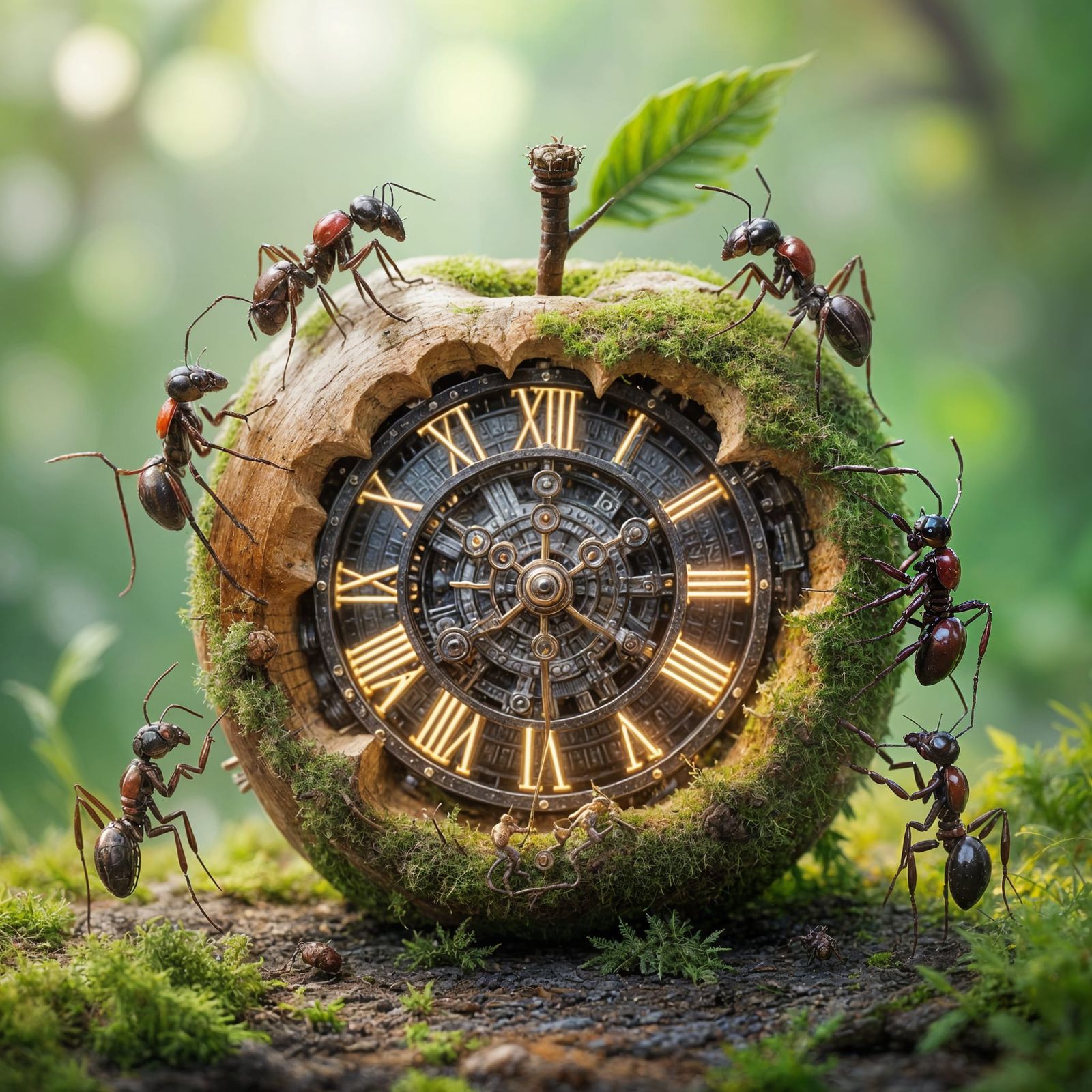 Ants Building Clockwork in Apple, Hyper-Detailed Art