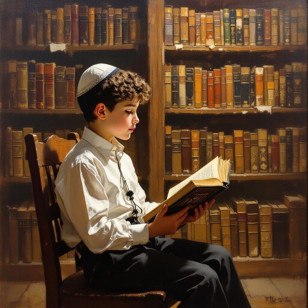 Boy Reading Book in Rembrandt Style