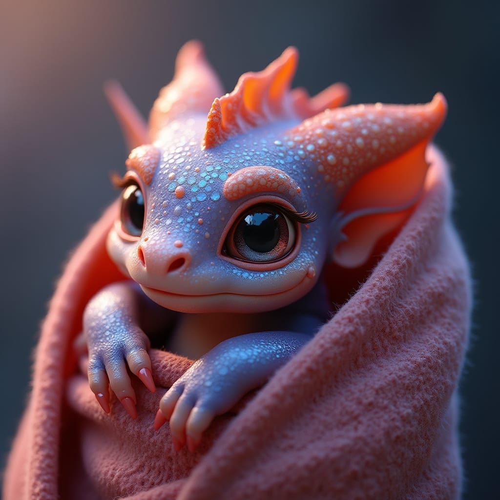 Hyperrealistic Dragon Baby on a Finger
