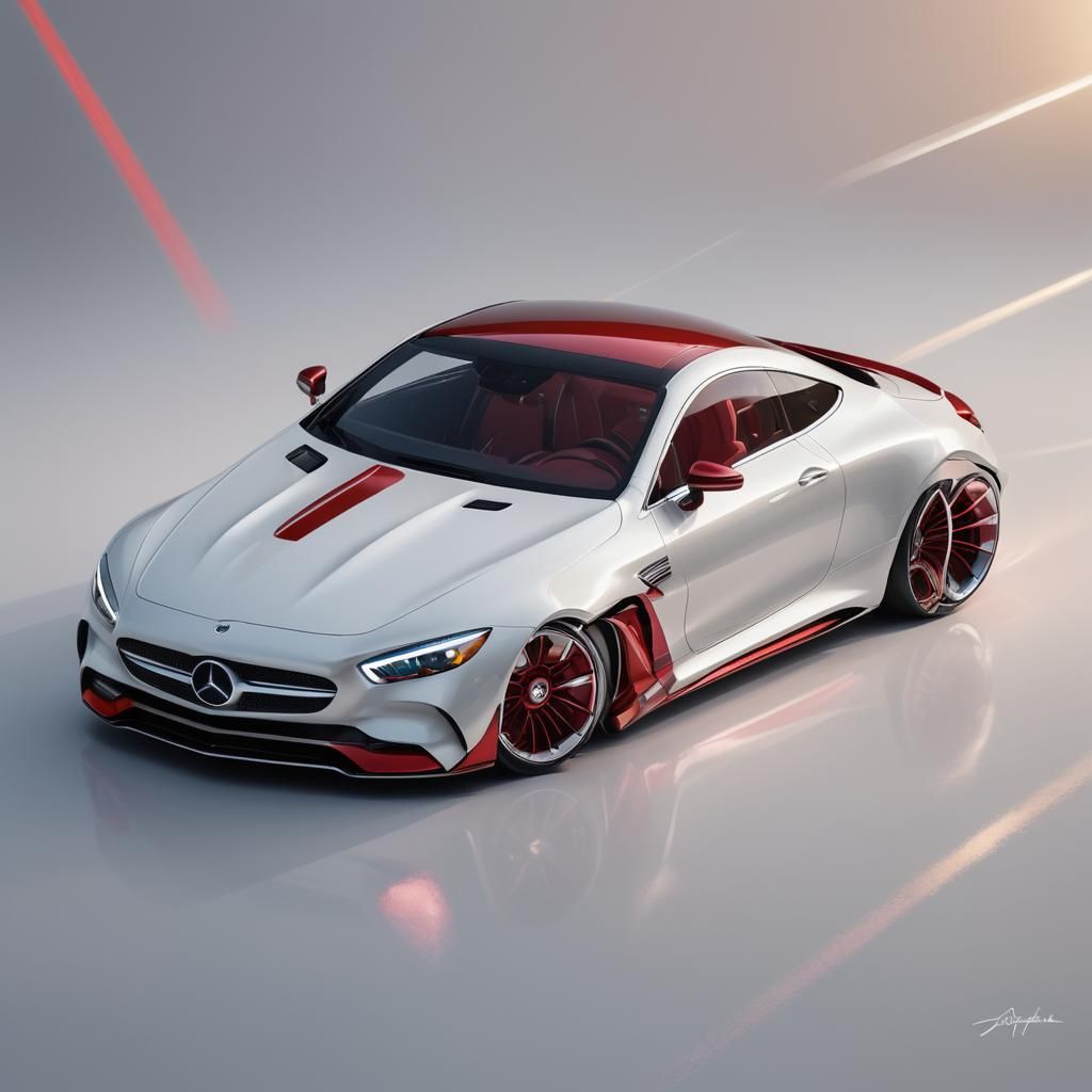 Sleek Mercedes-Benz Portrait in Vibrant Triadic Colors